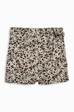 Skort with linen content - leopard print