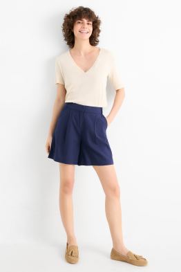 Shorts - Mid Waist - Leinen-Mix