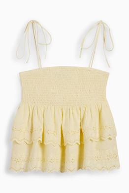 Blouse top - broderie anglaise - smocked