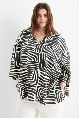 Blusa con scollo a V - misto lino - fantasia