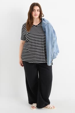 Pantalon - mid waist - comfort fit - met structuur