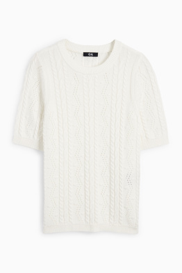Knitted jumper - short sleeve - cable knit pattern