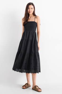 A-Linien Kleid - Broderie Anglaise - gesmokt