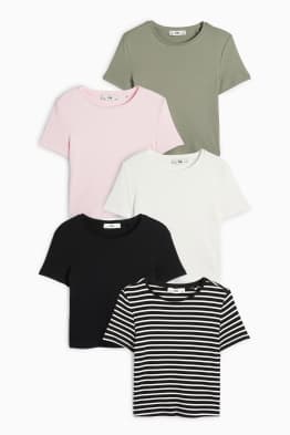 Set van 5 - T-shirt - geribd