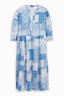 Blusenkleid mit V-Ausschnitt - gemustert