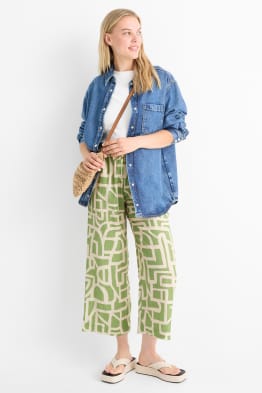 Stoffhose - High Waist - Wide Leg - gemustert - strukturiert