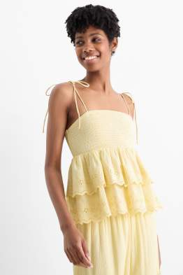 Blouse top - broderie anglaise - smocked