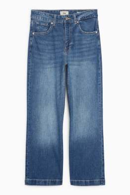 Cropped wide leg jeans - mid-rise waist