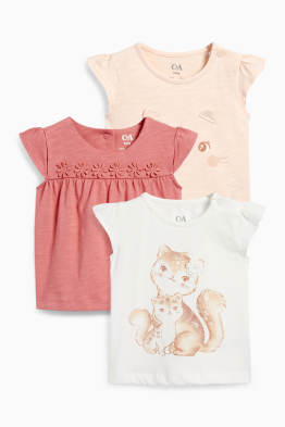Set van 3 - bloemetjes en katjes - baby-T-shirt