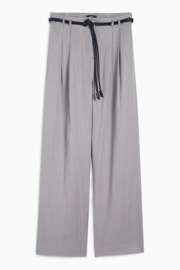 Pantalon en toile avec ceinture - high waist - wide leg