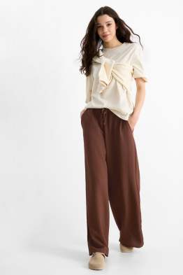 Cloth trousers - mid-rise waist - wide leg