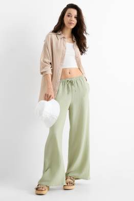 Cloth trousers - mid-rise waist - wide leg