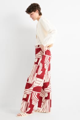 Stoffhose - High Waist - Wide Leg - gemustert