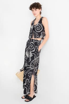 Stoffhose - Mid Waist - Loose Fit - gemustert