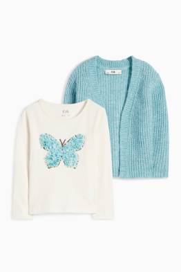 Schmetterling - Set - Langarmshirt und Strickjacke