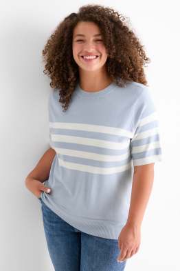 Strickpullover - kurzarm - gestreift