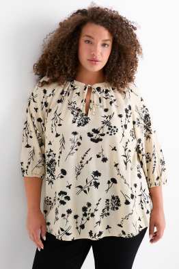 Bluse - Leinen-Mix - geblümt