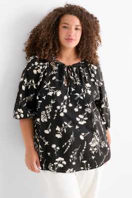 Bluse - Leinen-Mix - geblümt