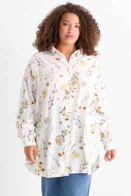 Bluse - Leinen-Mix - geblümt