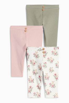 Multipack 3er - Blümchen - Baby-Leggings - gerippt