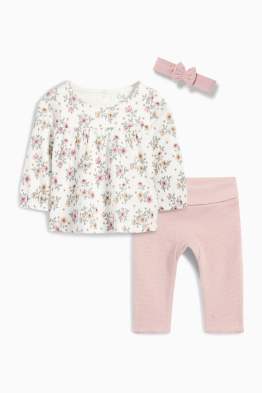 Blümchen - Baby-Outfit - 3 teilig - strukturiert