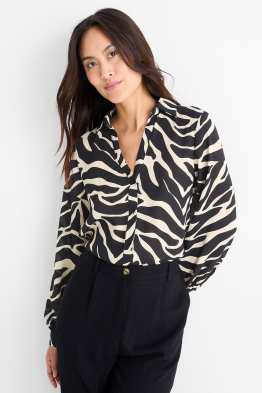 Bluse mit V-Ausschnitt - gemustert