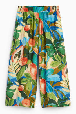 Stoffhose - High Waist - Wide Leg - gemustert