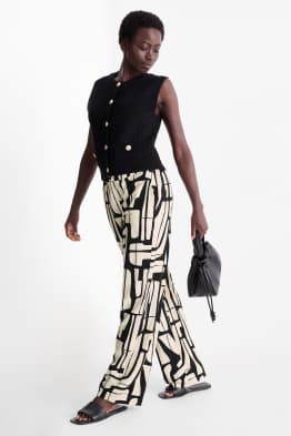 Stoffhose - High Waist - Wide Leg - gemustert