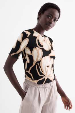 T-shirt - regular fit - floral - textured