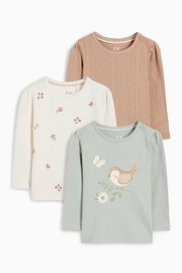 Multipack 3er - Blümchen und Vögelchen - Baby-Langarmshirt