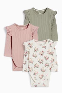 Lot de 3 - petites fleurs et petits lapins - bodys bébé - côtelés