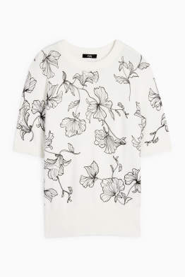 Knitted jumper - short sleeve - floral