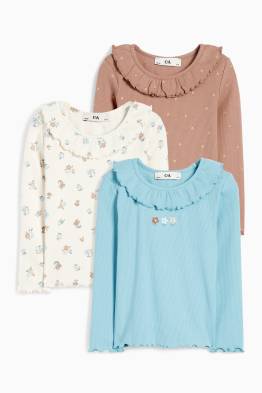 Set van 3 - bloemen en stippen - longsleeve - geribd