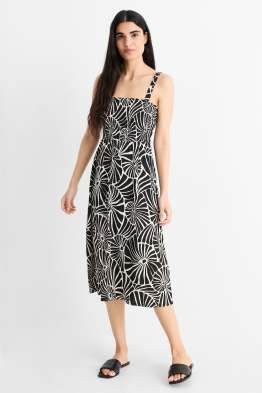 Fit & Flare Kleid - gemustert - strukturiert - gesmokt