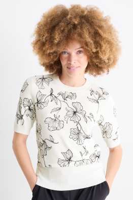 Knitted jumper - short sleeve - floral