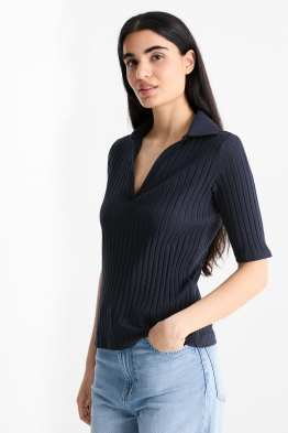T-shirt met V-hals - regular fit - ribstof
