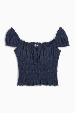 Top crop - broderie englezească - cu fronseuri