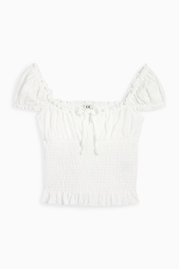 Crop Top - Broderie Anglaise - gesmokt