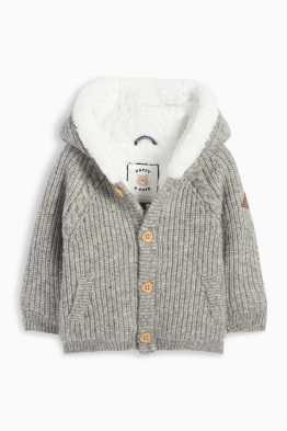 Gilet en maille à capuche pour bébé - finition côtelée