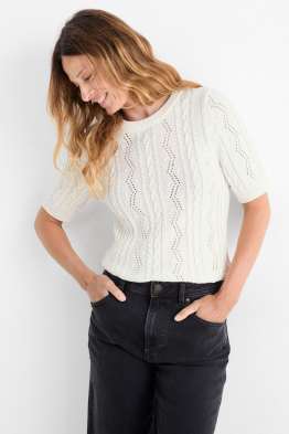 Strickpullover - kurzarm - Zopfmuster