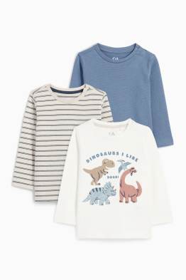 Multipack 3er - Dino - Baby-Langarmshirt