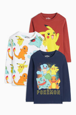 Wielopak, 3 szt. - Pokemony - koszulka z długim rękawem