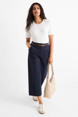 Pantalon met ceintuur - high waist - wide leg