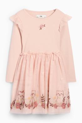 Blume und Katze - Kleid - gerippt