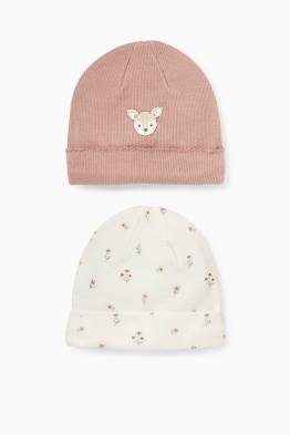 Multipack 2er - Blümchen und Rehkitz - Baby-Beanie