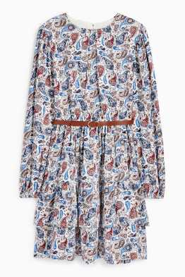 Kleid mit Gürtel - gemustert