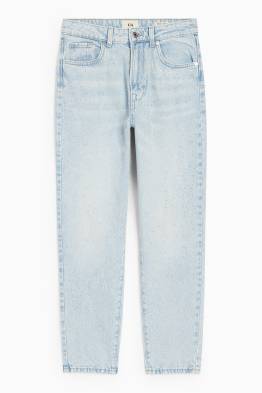 Mom jeans cu ștrasuri - talie înaltă