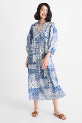 Kleid mit V-Ausschnitt - gemustert