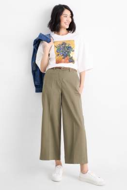 Stoffhose mit Gürtel - High Waist - Wide Leg
