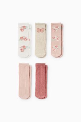 Lot de 5 - petites fleurs et papillon - chaussettes pour bébé